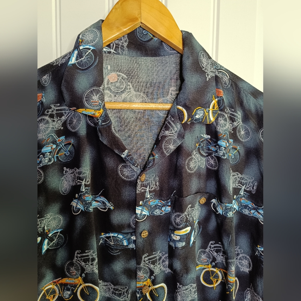 No Brand/ Tag Hawaiian Motorcycles Bikes Casual Button Down Travel Beack Bohemia